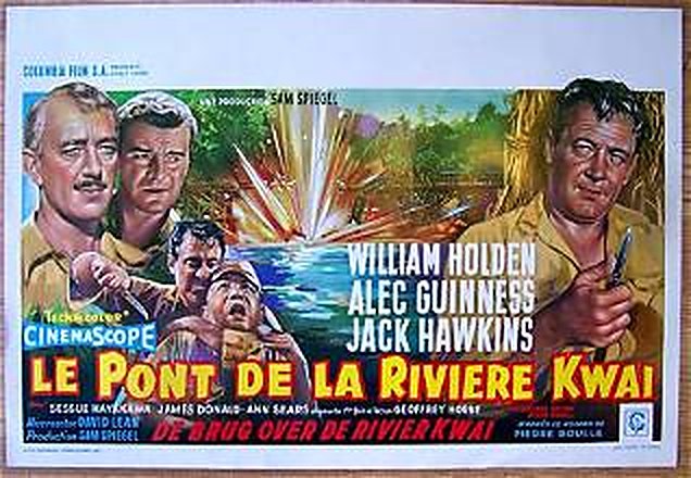 Affiche belge d'époque du film Le Pont de la rivière Kwaï, en CinemaScope et Technicolor